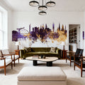 Glasgow Scotland Skyline Purple & Gold Mural Wallpaper - room preview 03