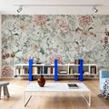 Flowers and Stripes Green Mural Wallpaper - room preview 03