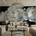 White Peonies in Glass Mural Wallpaper - room preview 03