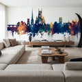 Worcester England Skyline Blue & Bronze Mural Wallpaper - room preview 03