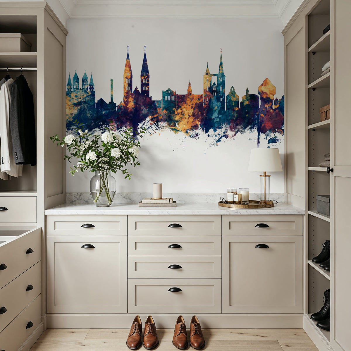 Halberstadt Germany Skyline Blue & Bronze Mural Wallpaper - room preview 03