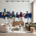 Guildford England Skyline Blue & Bronze Mural Wallpaper - room preview 03