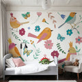 Royal Birds on White Mural Wallpaper - room preview 03