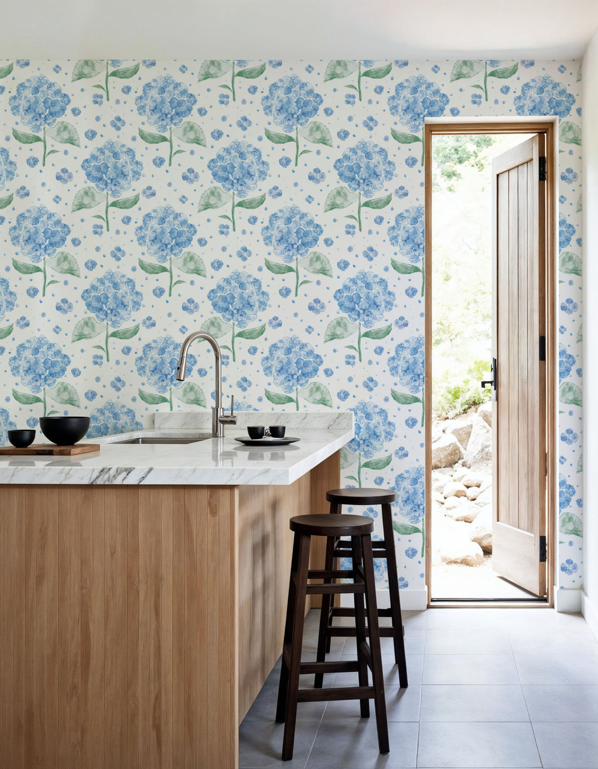 Hydrangea in the Air, Blue Mural Wallpaper - room preview 03