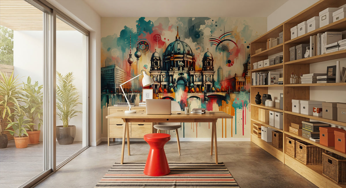 Watercolor Skyline Berlin Mural Wallpaper - room preview 03