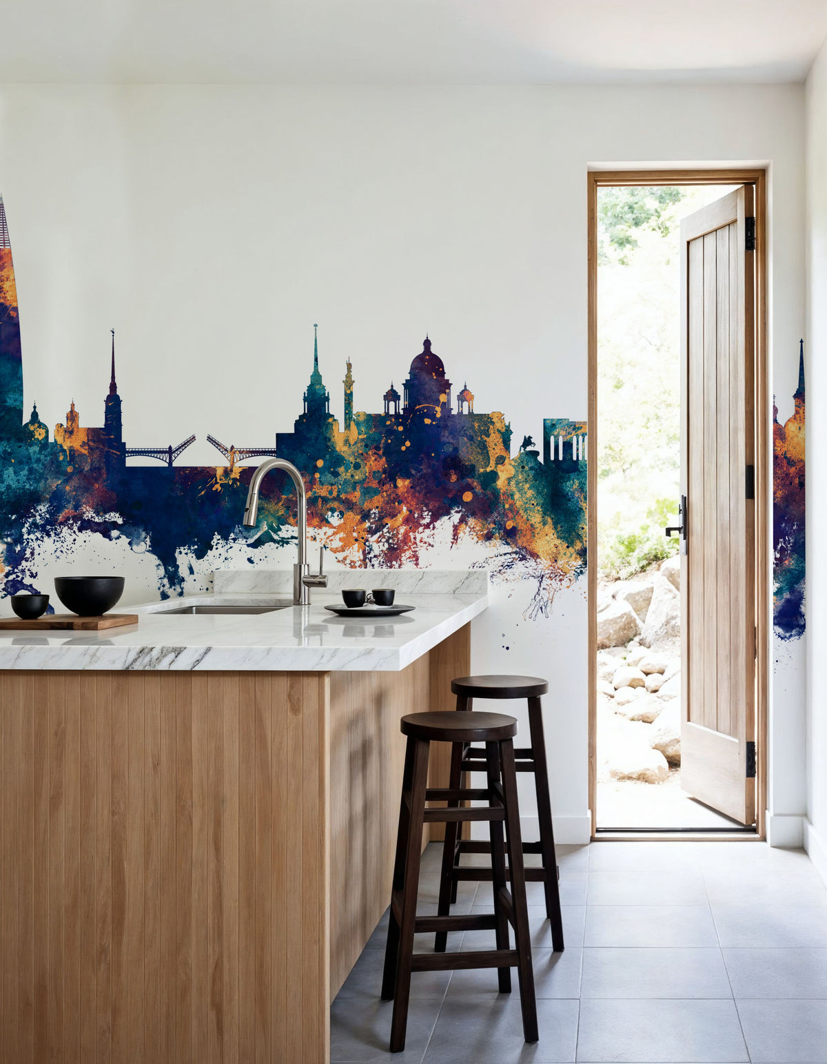 St Petersbug Russia Skyline Blue & Bronze Mural Wallpaper - room preview 03