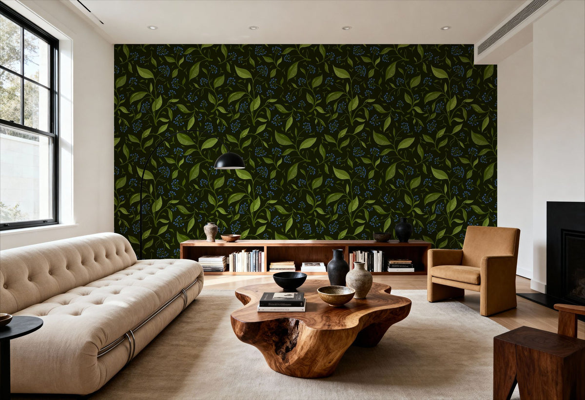Winter Berries, Night Mural Wallpaper - room preview 03