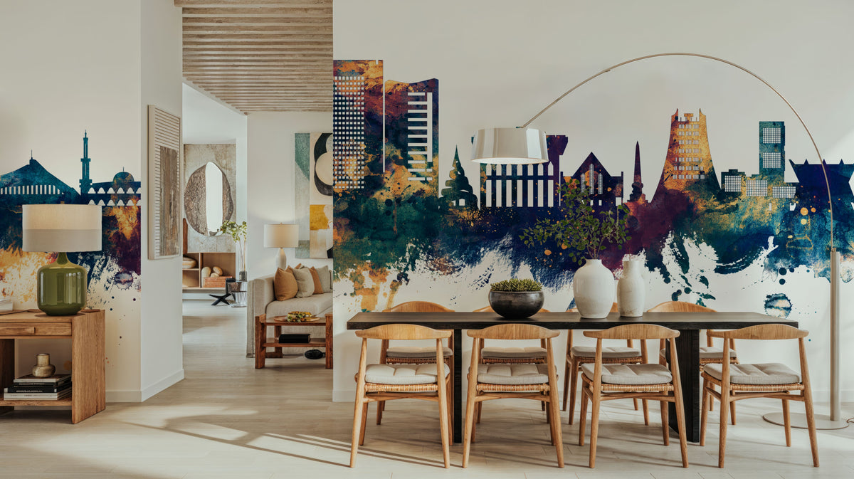 Yaoundé Cameroon Skyline Blue & Bronze Mural Wallpaper - room preview 03