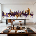 Copenhagen Skyline Purple & Gold Mural Wallpaper - room preview 03