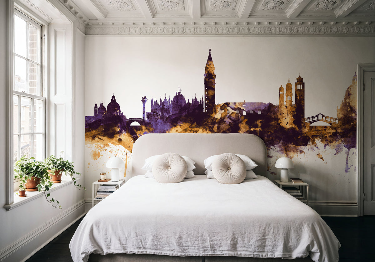 Venice Itay Skyline Purple & Gold Mural Wallpaper - room preview 03