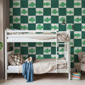 Fish Checkers, Green Mural Wallpaper - room preview 03