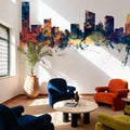 Grand Rapids Michigan Skyline Blue & Bronze Mural Wallpaper - room preview 03