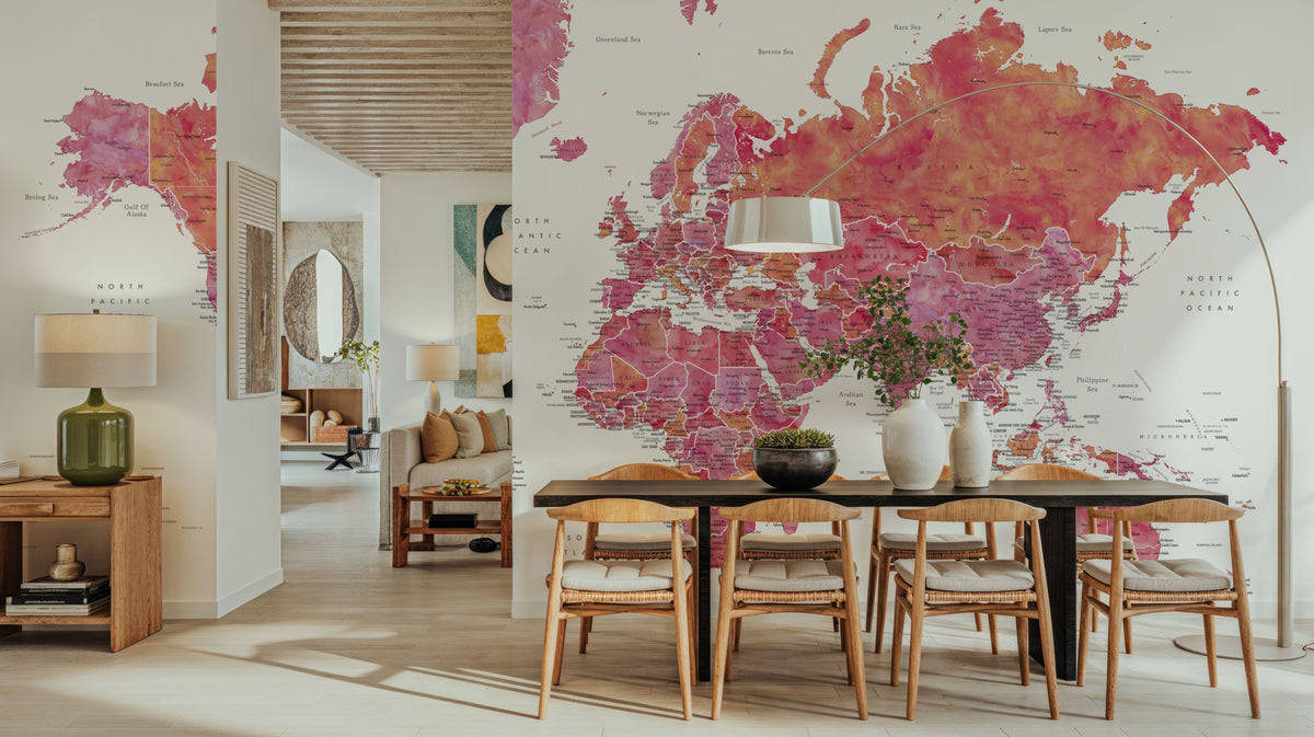 World Map Cities - Tatiana Mural Wallpaper - room preview 03