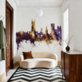 Warwick England Skyline Purple & Gold Mural Wallpaper - room preview 03