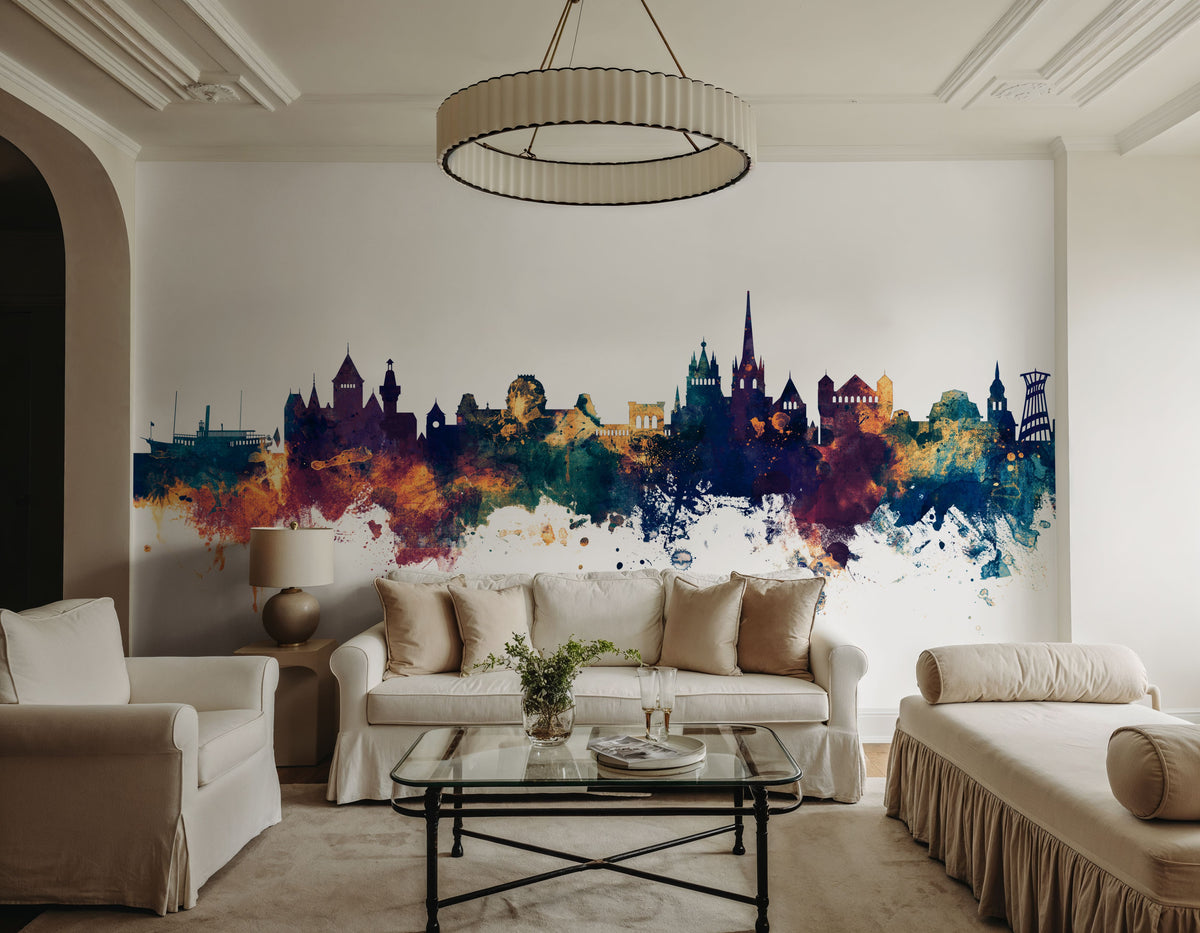 Lausanne Switzerland Skyline Blue & Bronze Mural Wallpaper - room preview 03