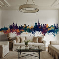 Lausanne Switzerland Skyline Blue & Bronze Mural Wallpaper - room preview 03