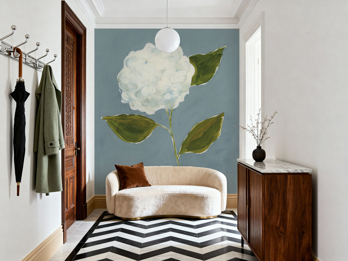 Dusty Blue Hydrangea II Mural Wallpaper - room preview 03
