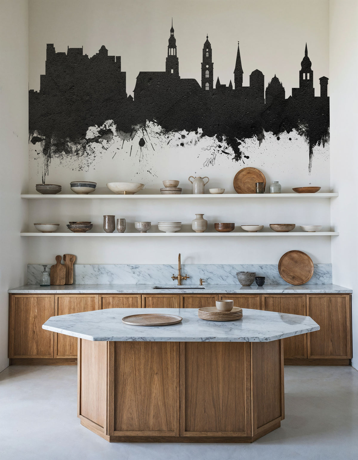 Heidelberg Germany Skyline Black & White Mural Wallpaper - room preview 03