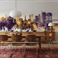 Tuscaloosa Alabama Skyline Purple & Gold Mural Wallpaper - room preview 03