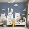 Sleeping Bunny Blue Mural Wallpaper - room preview 03