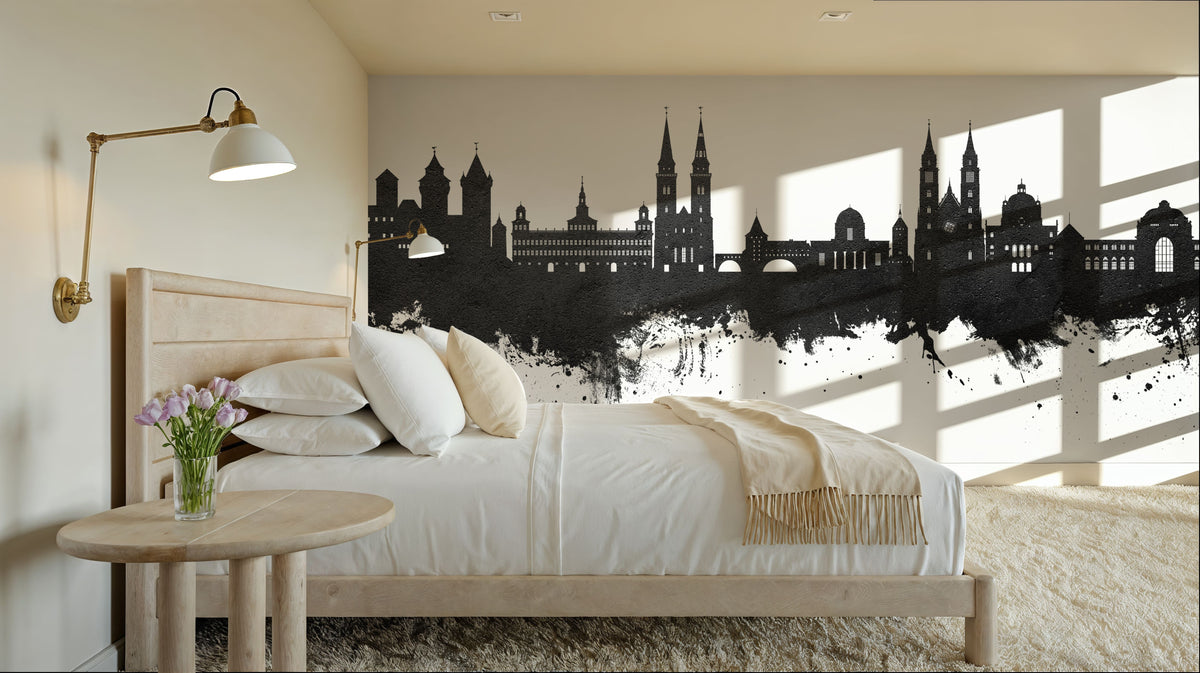 Nürnberg Germany Skyline Black & White Mural Wallpaper - room preview 03