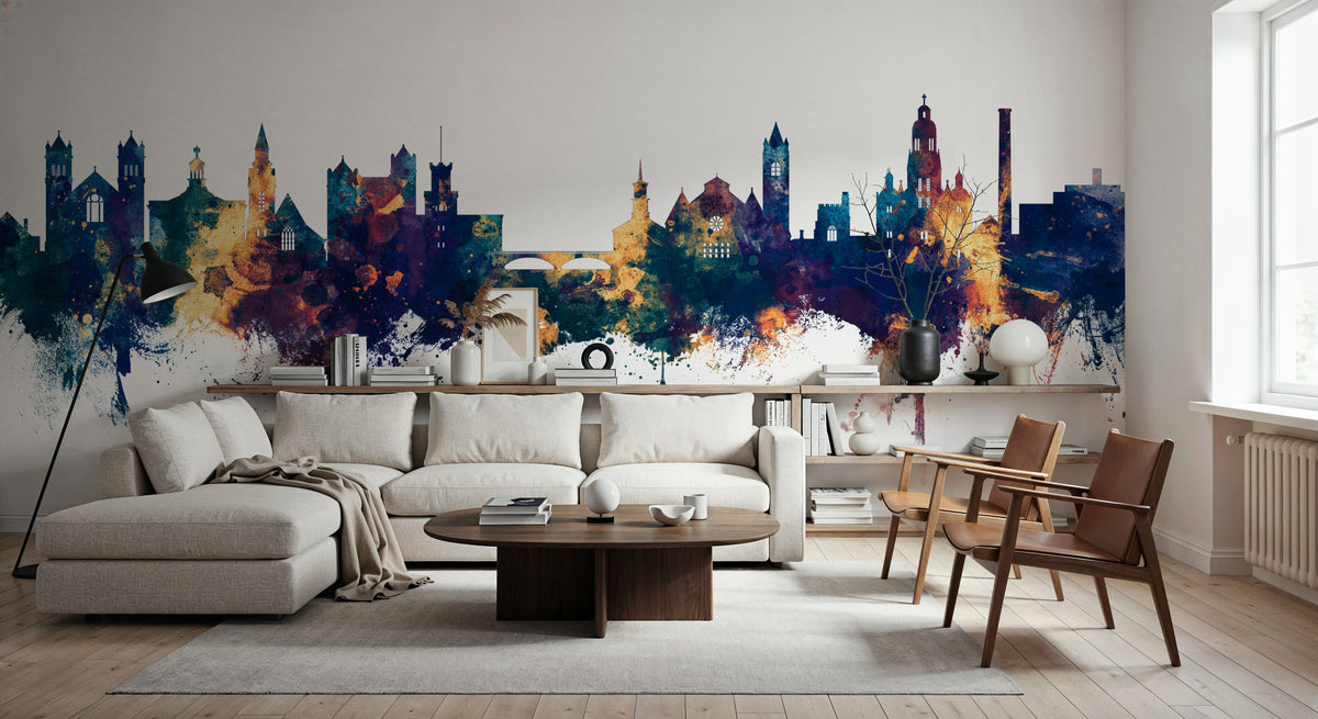 Nashua New Hampshire Skyline Blue & Bronze Mural Wallpaper - room preview 03