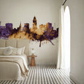 Lincoln Nebraska Skyline Purple & Gold Mural Wallpaper - room preview 03