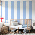 Scalloped Circus Stripes, Baby Blue Mural Wallpaper - room preview 03