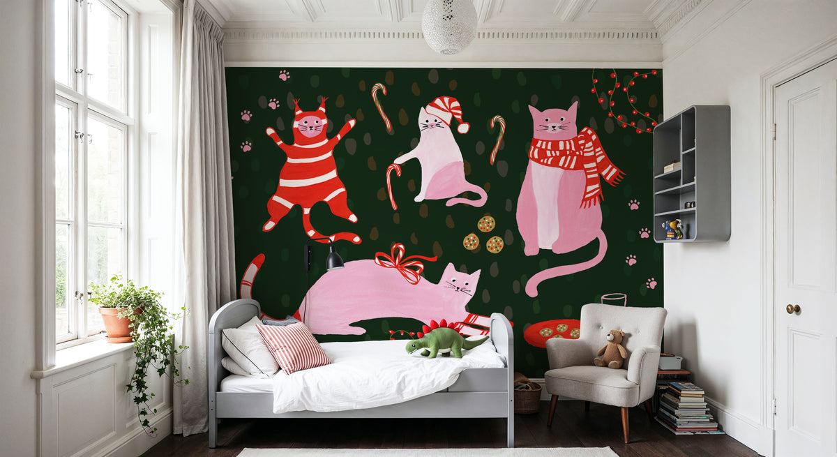 Mischief Kitty Christmas I Mural Wallpaper - room preview 03