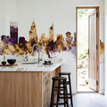 Perth Australia Skyline Purple & Gold Mural Wallpaper - room preview 03