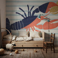 Chillin Lobster Stripes Mural Wallpaper - room preview 03