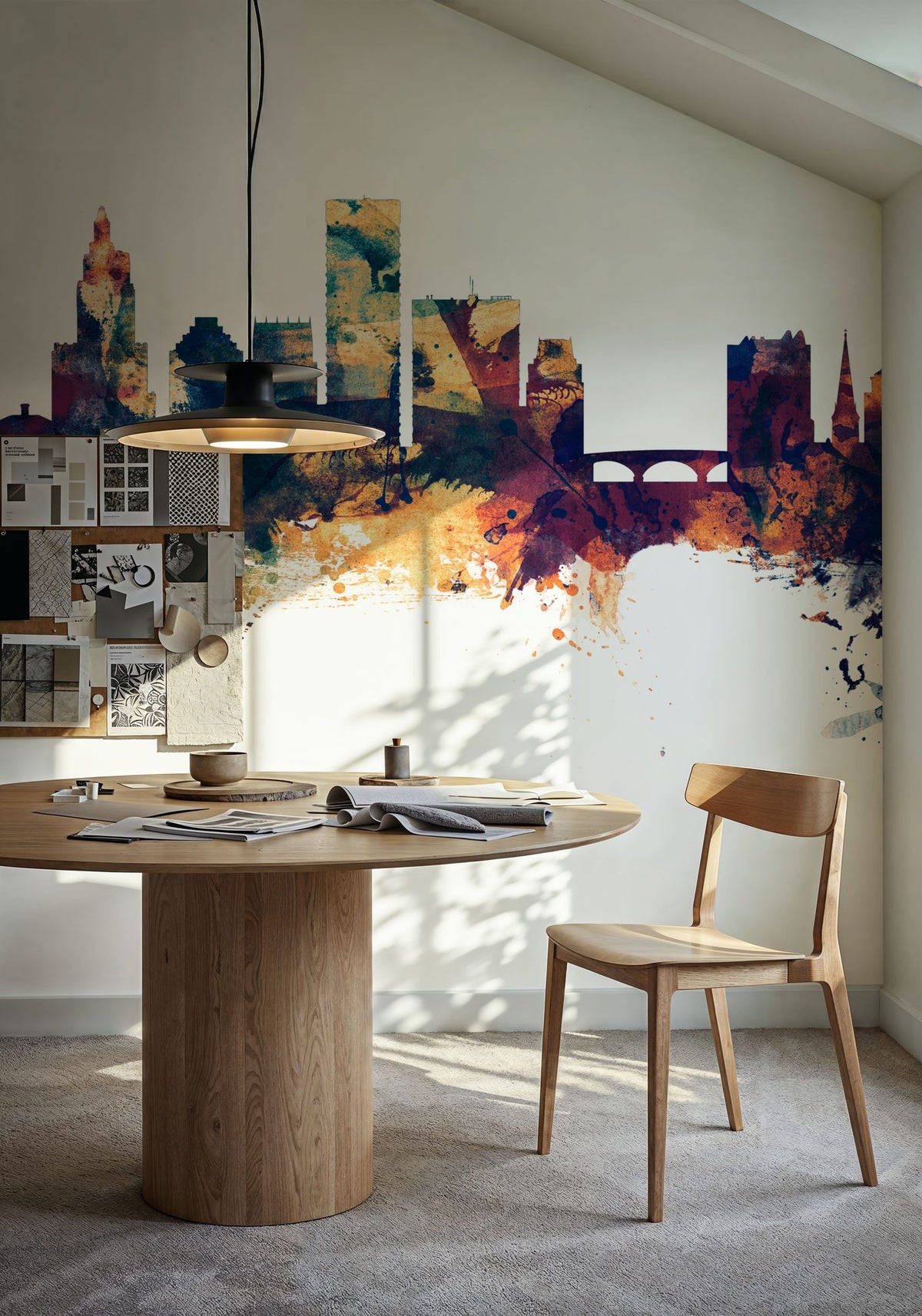 Providence Rhode Island Skyline Blue & Bronze Mural Wallpaper - room preview 03