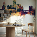 Providence Rhode Island Skyline Blue & Bronze Mural Wallpaper - room preview 03