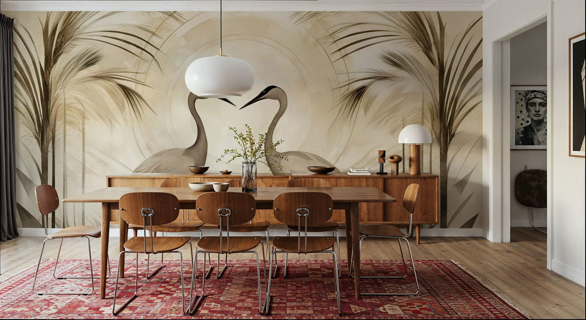 Cranes At Sunset Yellow Mural Wallpaper - room preview 03