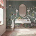 Birds in the Garden Dark Green Mural Wallpaper - room preview 03