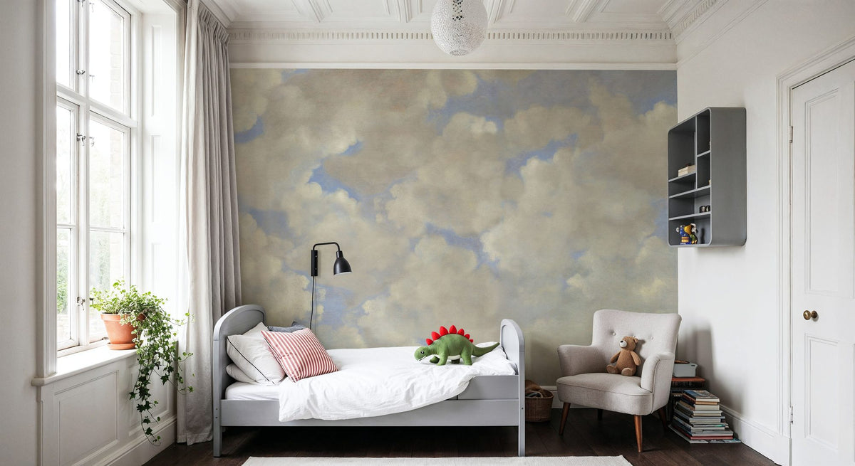 Painted Dreamy Clouds, Bright Mural Wallpaper - room preview 03