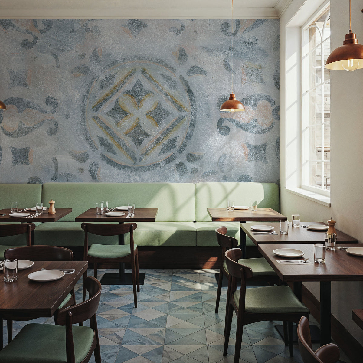 Grey Tapestry Mural Wallpaper - room preview 03