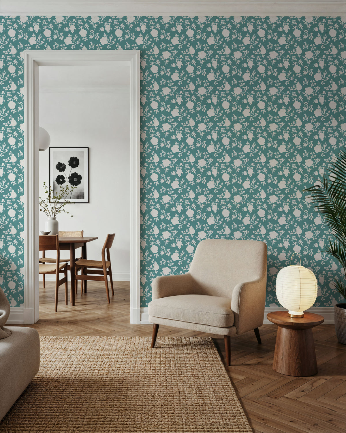 Country Flowery Turqouise Mural Wallpaper - room preview 03