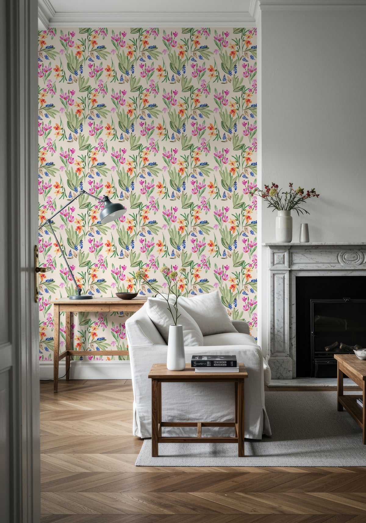 Flower Blush Ivory Mural Wallpaper - room preview 03