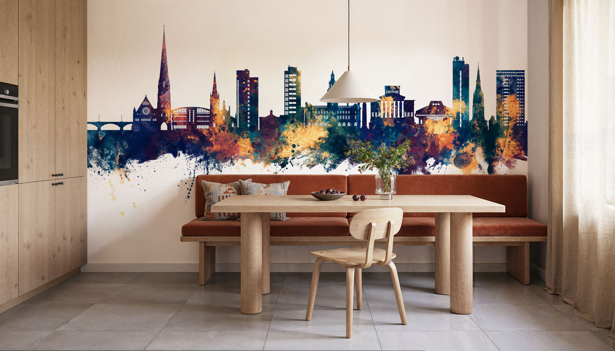 Preston England Skyline Blue & Bronze Mural Wallpaper - room preview 03