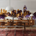 Cincinnati Ohio Skyline Purple & Gold Mural Wallpaper - room preview 03