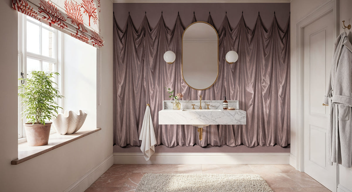 Medici Drapes, Dusty Rose Mural Wallpaper - room preview 03