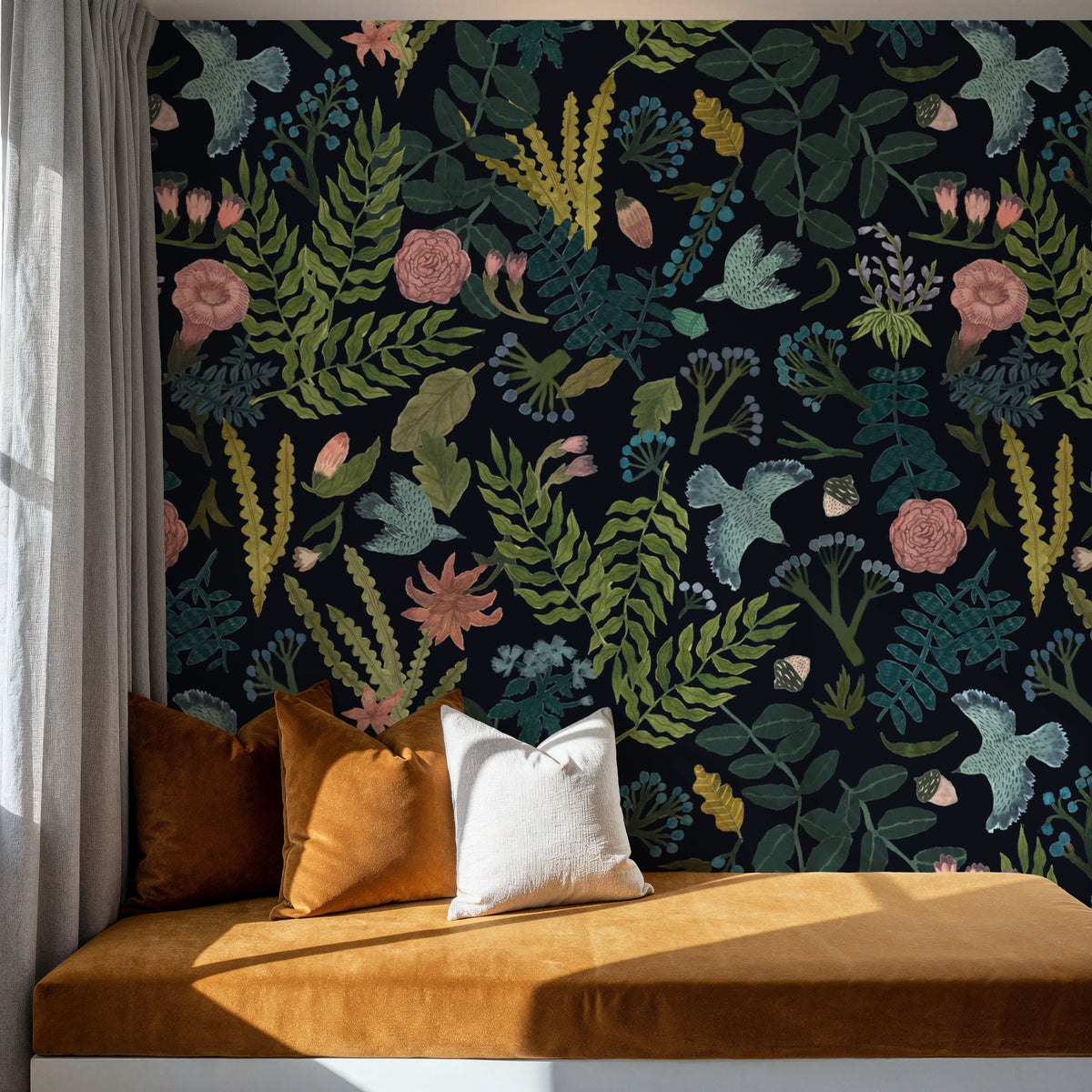 Wonderland Birds, Dark Mural Wallpaper - room preview 03