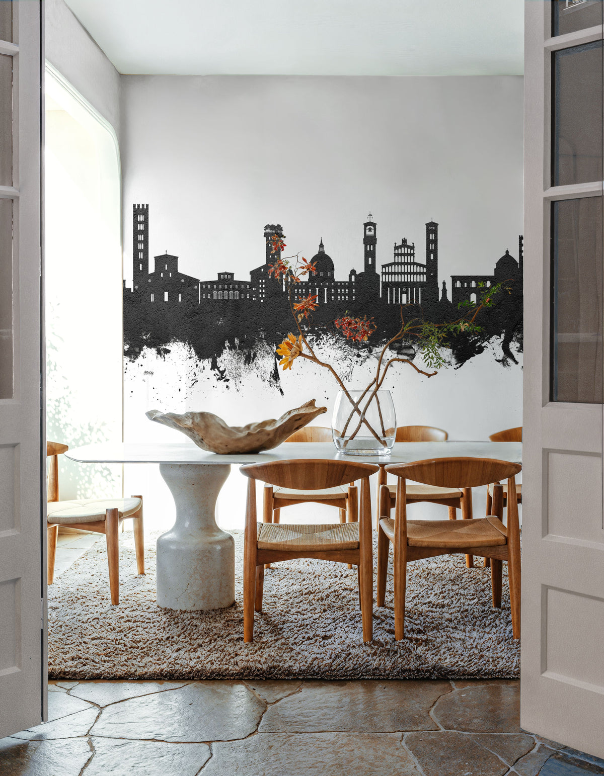 Lucca Italy Skyline Black & White Mural Wallpaper - room preview 03