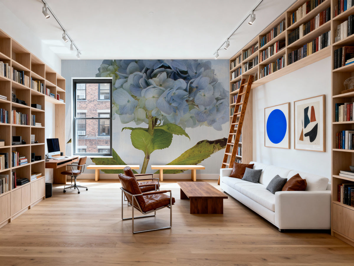 Blue Hydrangea Mural Wallpaper - room preview 03