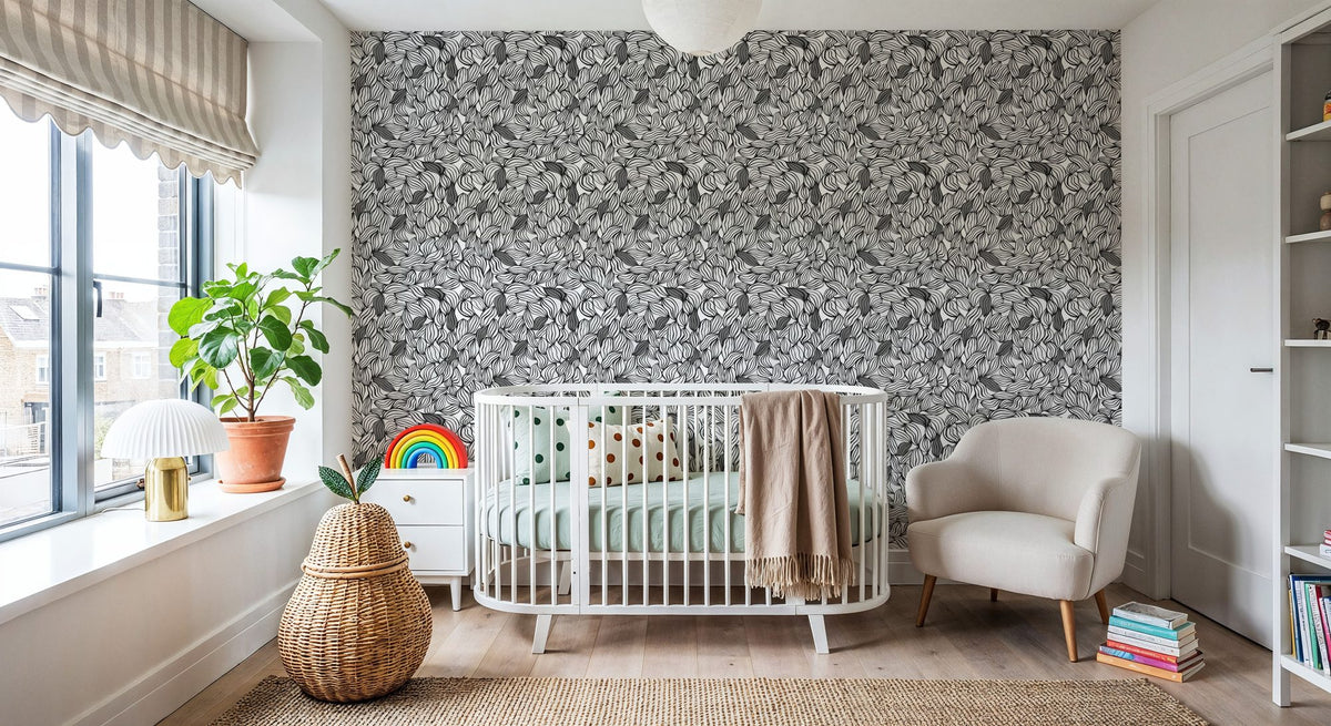 Negative Leaf, Black & White Mural Wallpaper - room preview 03