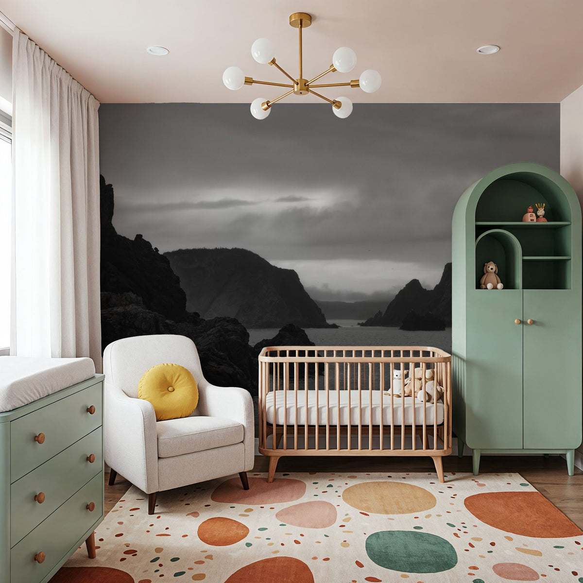 Twillingate Coast BW Mural Wallpaper - room preview 03
