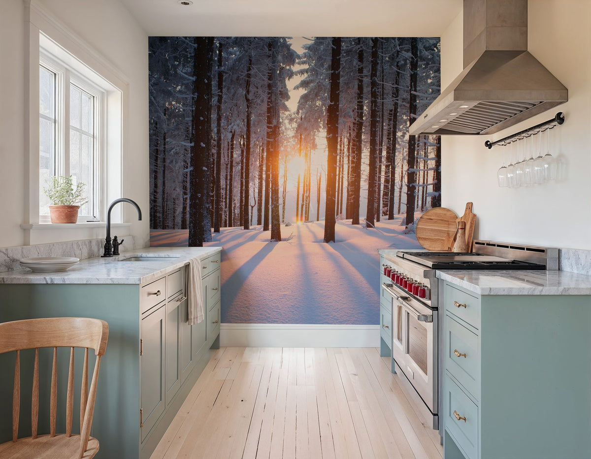 Snowy Woods At Sunset Mural Wallpaper - room preview 03