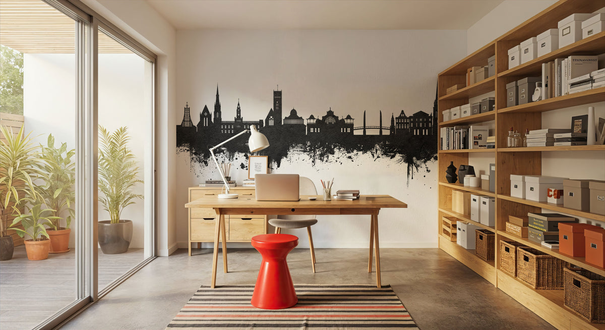 Torquay England Skyline Black & White Mural Wallpaper - room preview 03