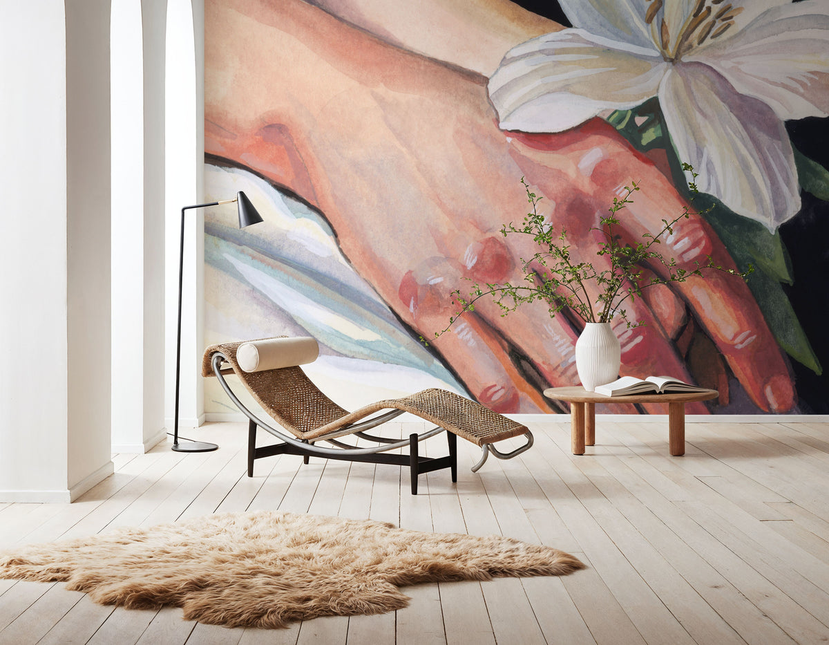 Peaceful Flower in Hand Mural Wallpaper - room preview 03